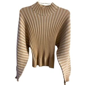 Free People Striped Ribbed Mock Neck Sweater in Beige and Cream Medium New